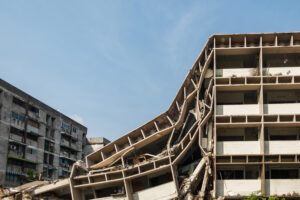 a large collapsing building