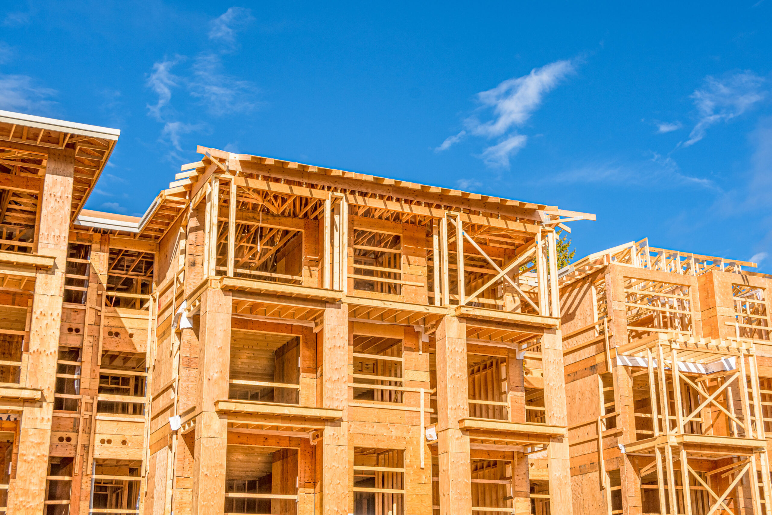 a wooden apartment building, which could be made out of cross-laminated timber